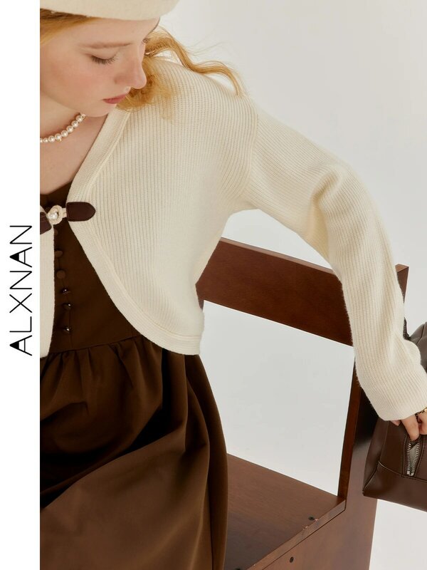 فستان ALXNAN للنساء بحمالات ، بدلة من قطعتين ، تصميم فرنسي ، كارديجان قصير محبوك ، مزاجه ، ملابس غير رسمية ، تباع منفصلة ، TM00805