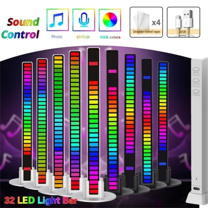 الذكية RGB أشعة إضاءة ليد مستوى الموسيقى مؤشر ضوء إيقاع الضوء المحيط الملونة التحكم في الصوت 16/32 بت لسيارة الألعاب الكمبيوتر TV