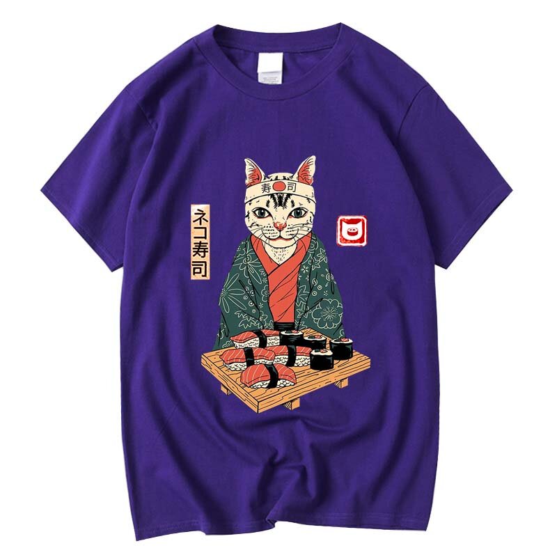 الرجال اليابانية مجردة Harajuku القط الغذاء السوشي ثلاثية الأبعاد الطباعة تي شيرت ، س الرقبة ، قصيرة الأكمام ، حجم كبير ، فضفاض رداء علوي غير رسمي ، الصيف ، 6X #6