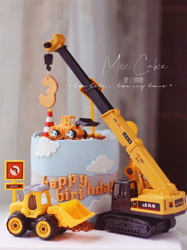 صافي الأحمر كرين كرين كعكة الديكور الحلي حفارة جرافة الهندسة سيارة عيد ميلاد الأطفال المكونات في