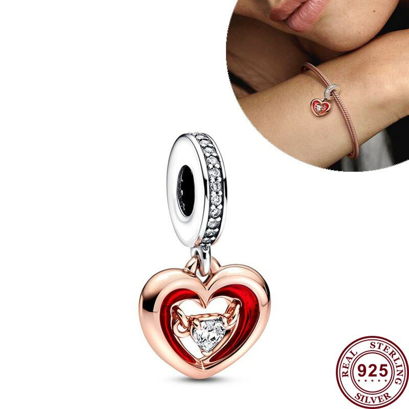 جديد حار 925 الفضة الساطع القلب إلى القلب اتصال الأصلي المرأة قفل شعار Charm تستخدم ل سوار قلادة DIY بها بنفسك مجوهرات