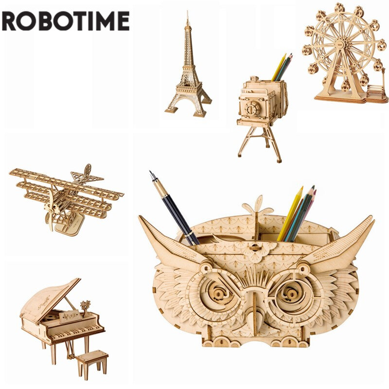 Robotime 7 أنواع لتقوم بها بنفسك ثلاثية الأبعاد خشبية الحيوان وبناء لغز لعبة تجميع لعبة هدية للأطفال أطفال الكبار نموذج مجموعات TG207