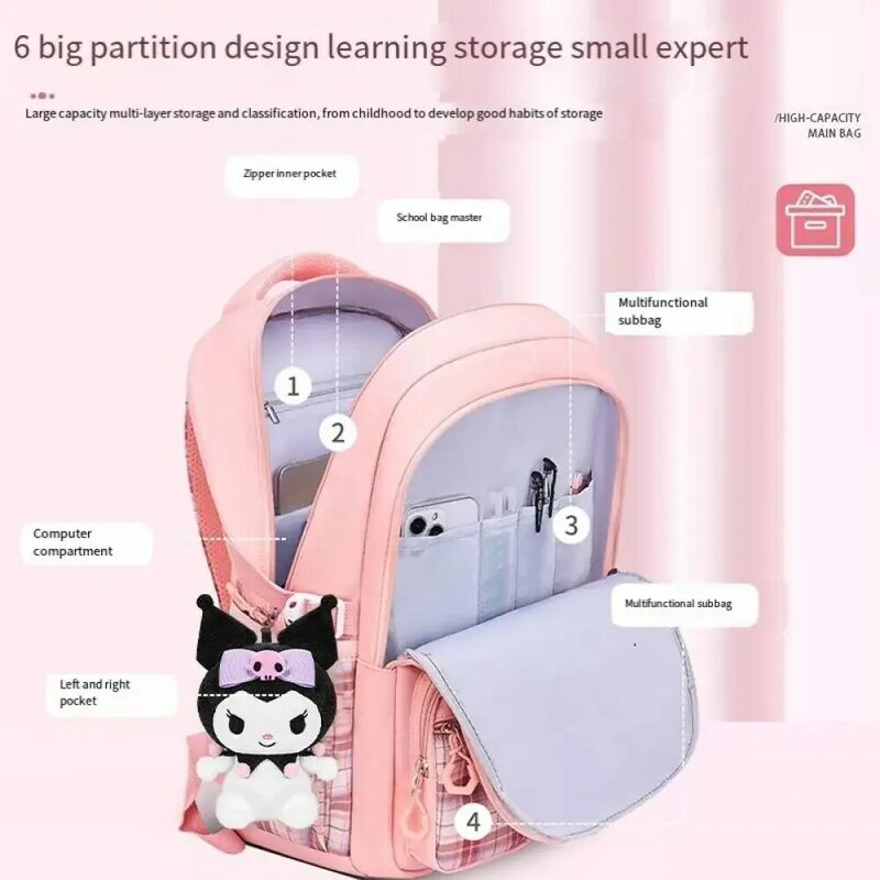 Sanrio Cinnamoroll حقيبة مدرسية كرتونية ، حقيبة Kuromi ، تخفيف العبء ، خفيفة الوزن ، سعة عالية ، حقيبة ظهر للأطفال ، مستلزمات مدرسية