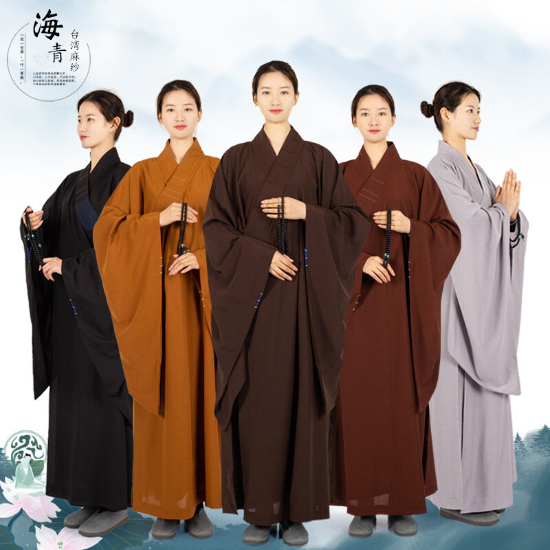 7 ألوان تايوان الكتان الرهبان رداء طويل ثوب للبوذية Haiqing الكبار التأمل الملابس البوذية الراهب الاعتراف الملابس