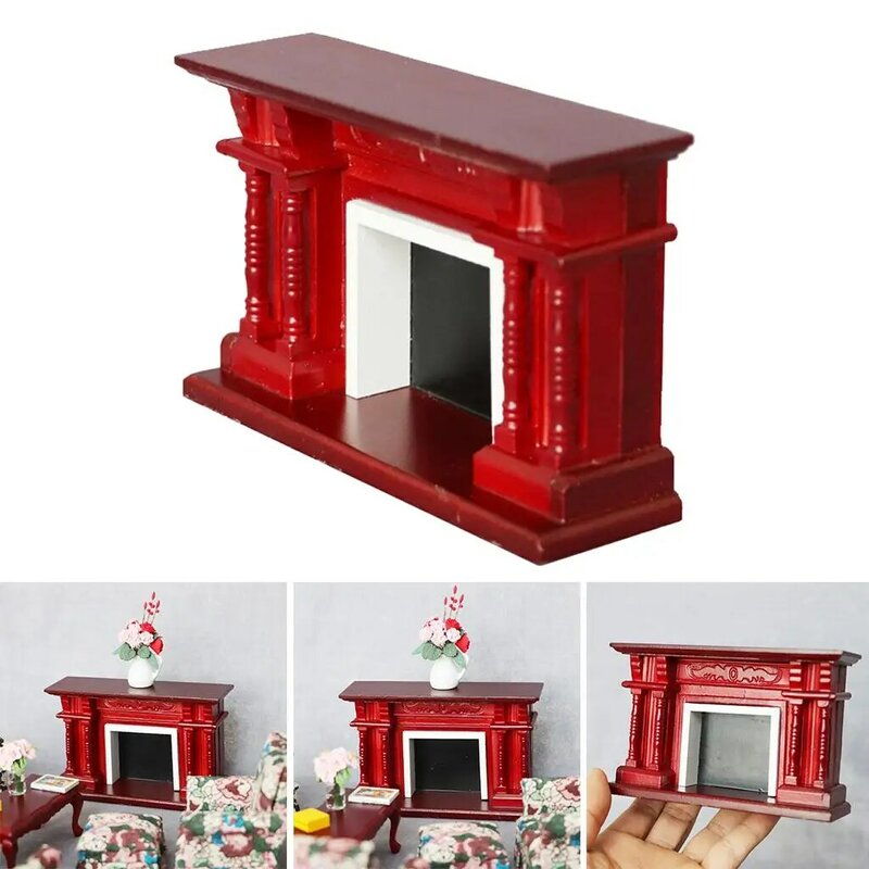 مدخنة مصغر من الخشب الأحمر محاكاة لبيت الدمية 1/12 أثاث غرفة المعيشة ديكور لتقوم بها بنفسك مشهد