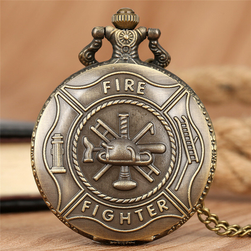ساعة جيب بتصميم عتيق من رجال الإطفاء ، كوارتز تناظرية ، صياد كامل ، قلادة ، ساعة سلسلة ، هدية أرقام عربية