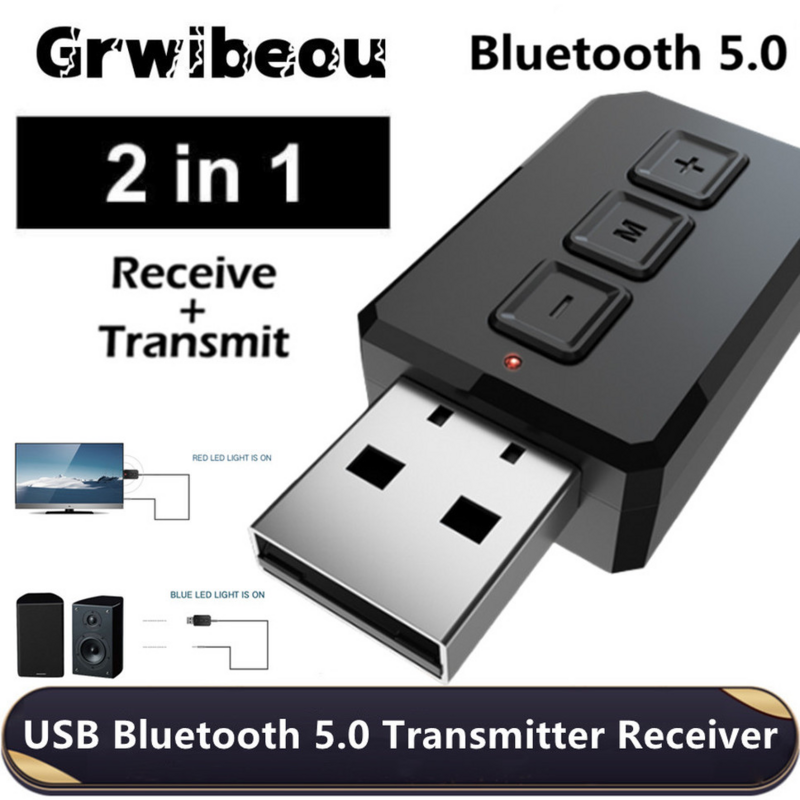 محول لاسلكي 2 في 1 من Grwibeou مع وصلة USB وبلوتوث 5.0 ومحول للتلفاز والكمبيوتر الشخصي ماوس لاسلكي للموسيقى جهاز إرسال واستقبال الصوت Aptx