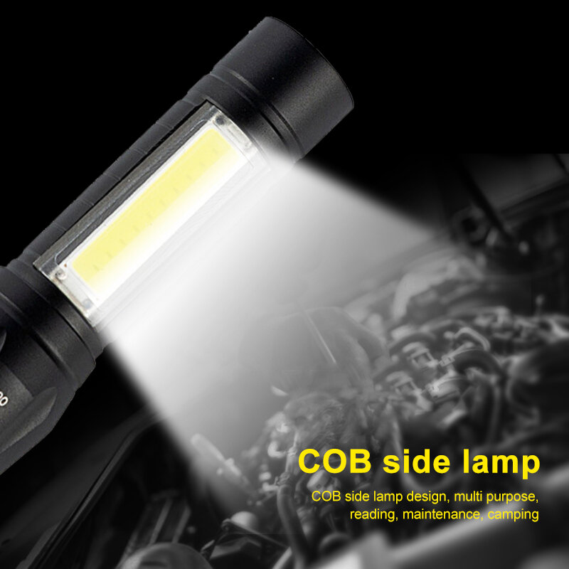 المحمولة USB قابلة للشحن التكبير ضوء فلاش مصباح LED صغير COB الشعلة فانوس 3 طرق الإضاءة التخييم ضوء البناء في البطارية