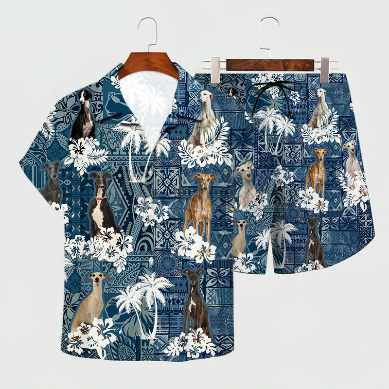 هاسكي هاواي مجموعة ثلاثية الأبعاد في جميع أنحاء مطبوعة هاواي قميص + شورتات للبحر الرجال للنساء مضحك الكلب ملابس الشمس