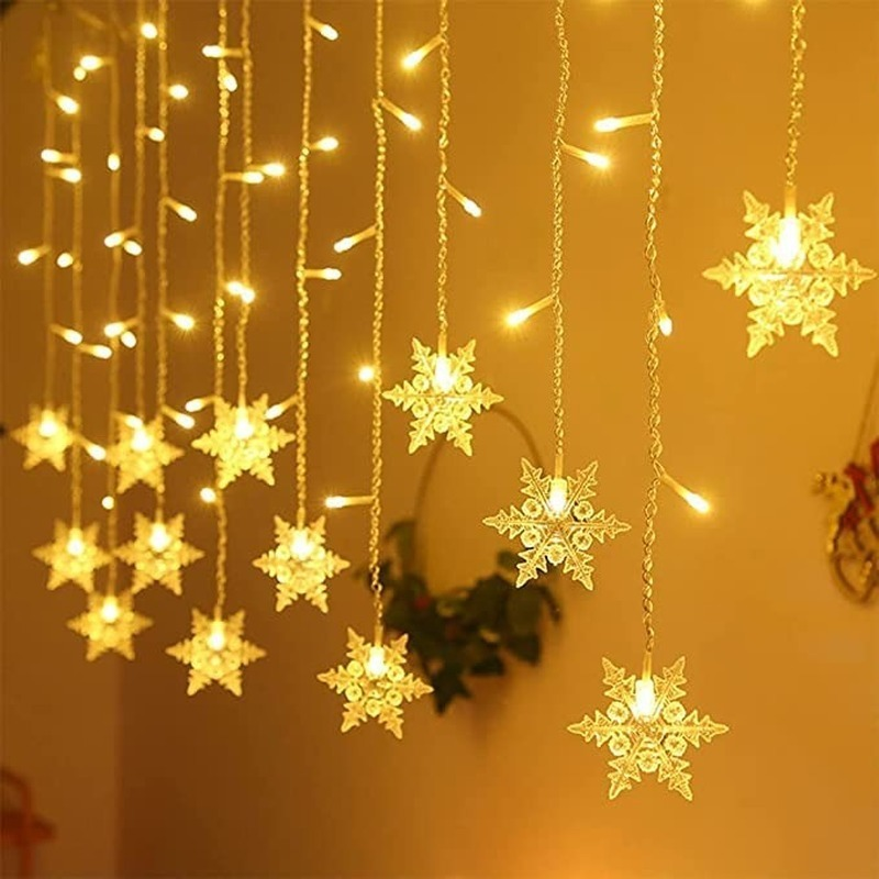 السنة الجديدة الديكور الداخلي والخارجي LED الستار ندفة الثلج سلسلة أضواء موجة الإضاءة عطلة زينة عيد الميلاد الطرف