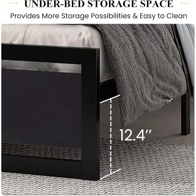 إطار سرير بحجم SHA CERLIN Queen مع لوح أمامي خشبي حديث ، منصة للخدمة الشاقة ، لوح قدم مربع معدني وam