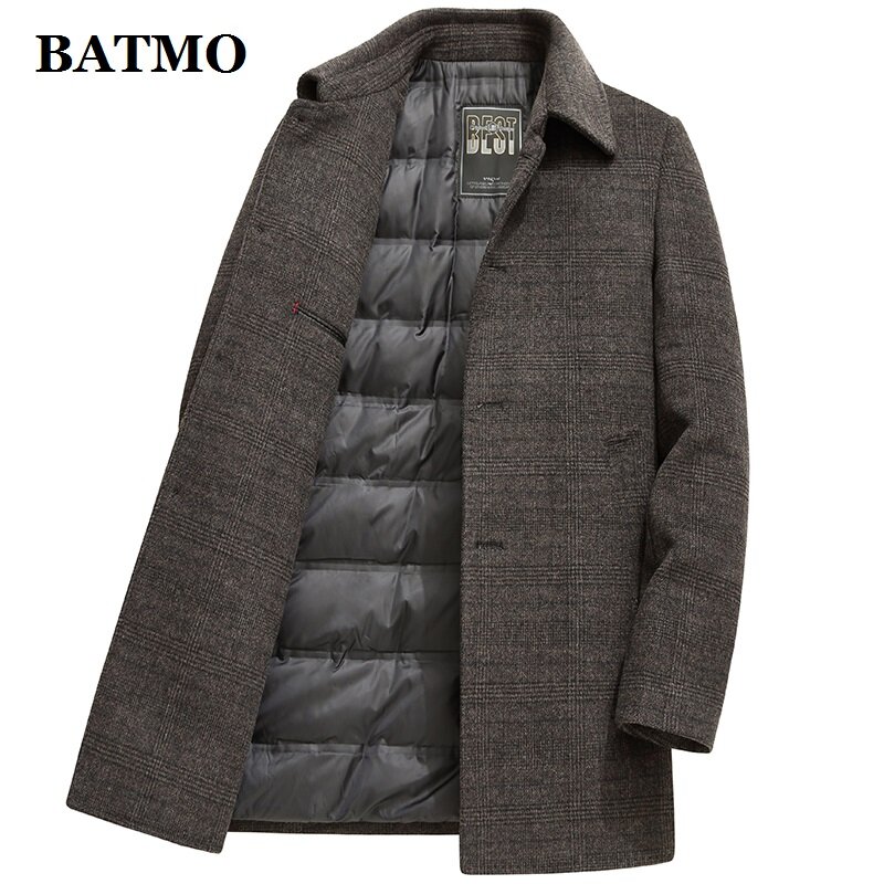 BATMO 2023 جديد وصول الشتاء أعلى جودة الأبيض بطة أسفل بطانة الصوف خندق معطف الرجال ، الذكور سميكة معطف دافئ حجم M-4XL