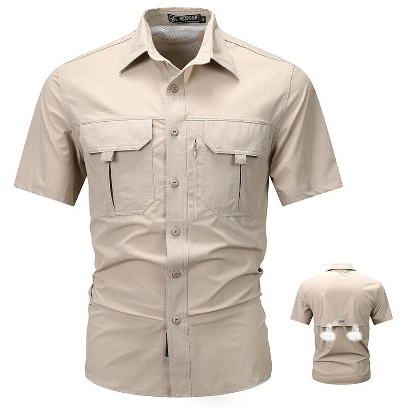 قميص كارجو بأكمام قصيرة للرجال ، جيد التهوية ، غير رسمي ، تكتيكي ، عسكري ، بولو ، خارجي ، مخيم ، ارتفاع ، سفاري ، سطح عمل ، صيف