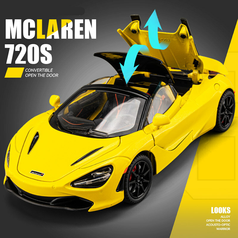 ماكلارين 720S نموذج سيارة سباق معدنية ، سبيكة 1:24 ، نموذج سيارة رياضية ، محاكاة ، مجموعة الصوت والضوء ، هدية لعبة للأطفال