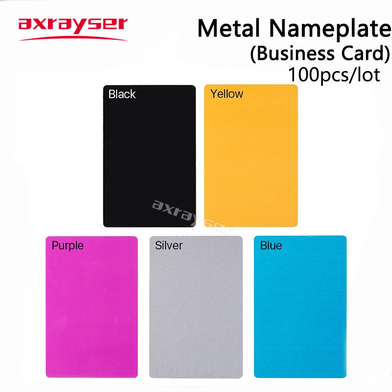 بطاقات الأعمال المعدنية متعددة الألوان ، مادة سبائك الألومنيوم ، 5 لون لآلة وسم الليزر ، علامة CO2 ، 100 قطعة