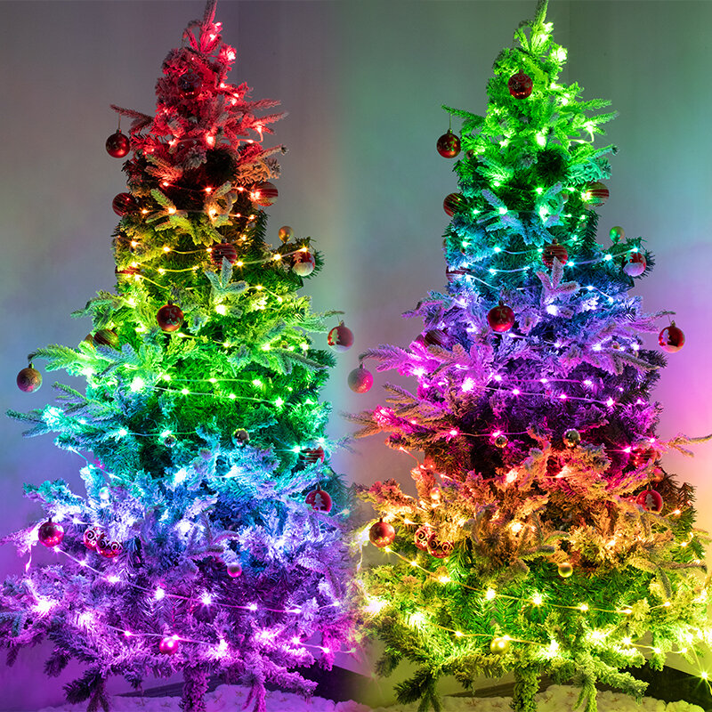 2023 سلسلة ضوء جنية شجرة عيد الميلاد RGB IC ، تحكم ذكي بتطبيق ، إيقاع موسيقي ، ديكور حفلات ، مقاوم للماء ، العام الجديد 2024