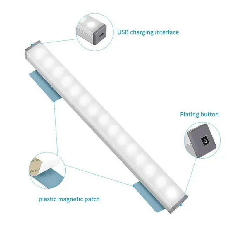LED ليلة مصباح مطبخ لاسلكي تحت خزانة ضوء USB قابلة للشحن PIR استشعار الحركة خزانة خزانة مصباح الألومنيوم ضوء الليل