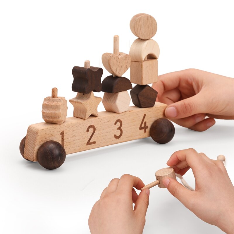 اللبنات الخشبية لعبة تفاعلية سيارة للأطفال خيوط ألعاب مونتيسوري للأطفال عدد مباراة لغز لعبة تعليمية
