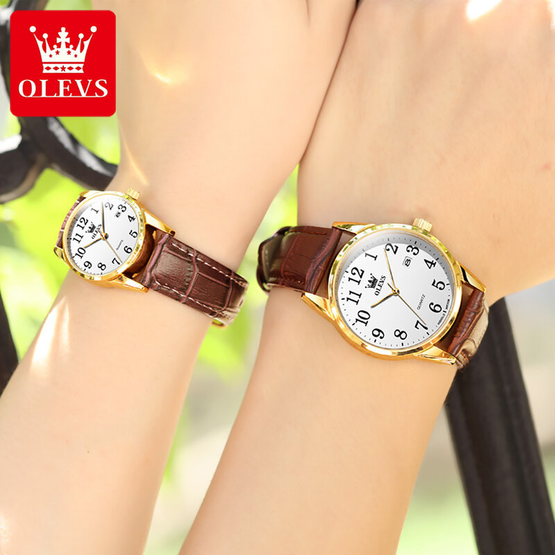 ساعة يد كوارتز فاخرة للرجال والنساء ، ساعات حبيب ، ساعات زوجين ، تاريخ جلد ، علامة تجارية مشهورة ، أزياء