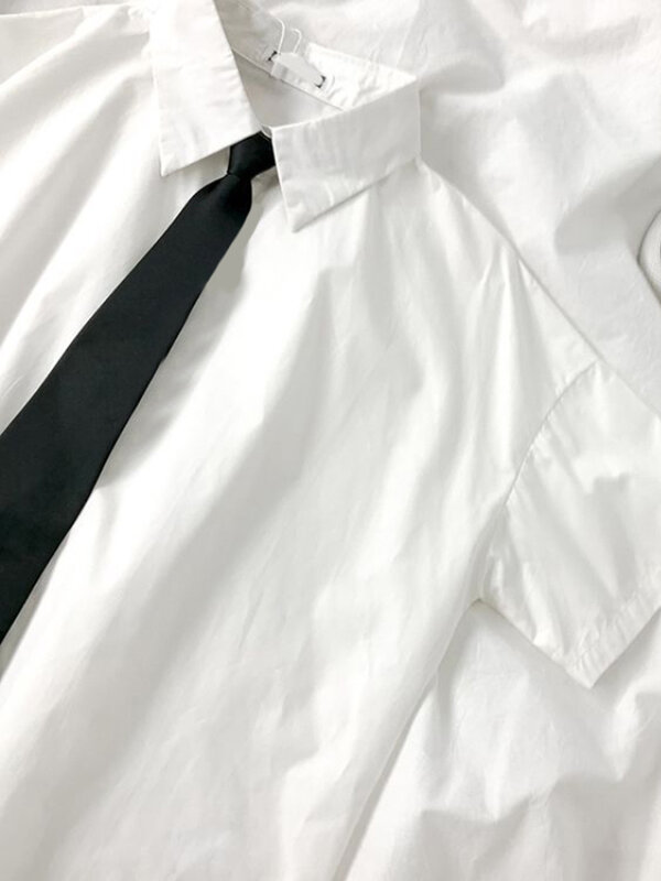 ZOKI قمصان بيضاء النساء موضة الأسود التعادل اليابان نمط Preppy الطلاب JK الفتيات بلوزة بسيطة الصلبة فضفاض الصيف زر حتى القمم