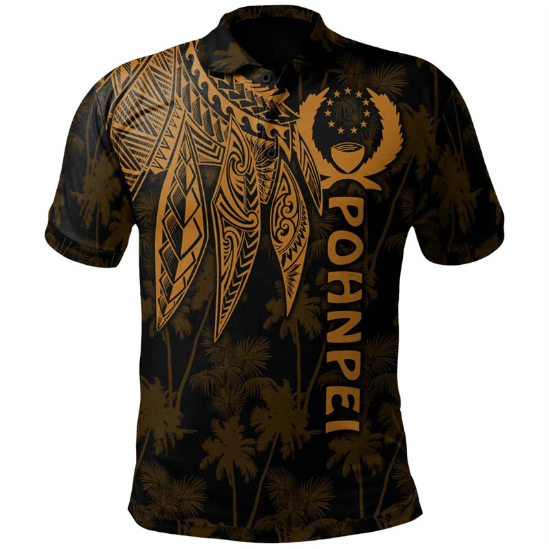 قميص بولو بنمط هاواي للرجال ، مطبوع ثلاثي الأبعاد ، بولينيزي ، تيشيرتات فضفاضة غير رسمية ، قمم الشوارع ، أكمام قصيرة ، الصيف