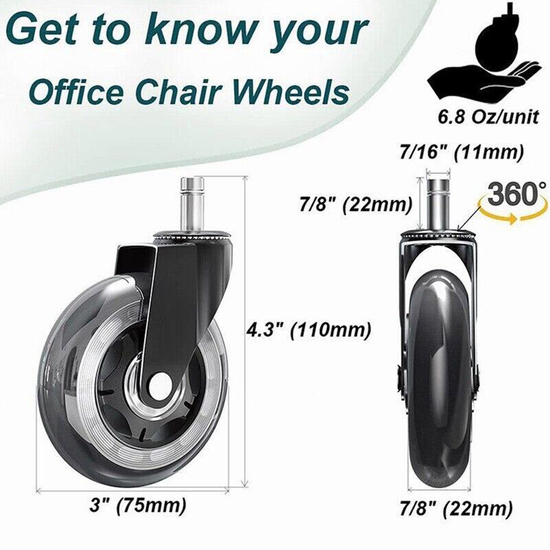 عجلة دوارة مطاطية لكرسي المكتب ، للخدمة الشاقة ، عجلات أثاث عالمية ، جديدة ، 3 بوصة