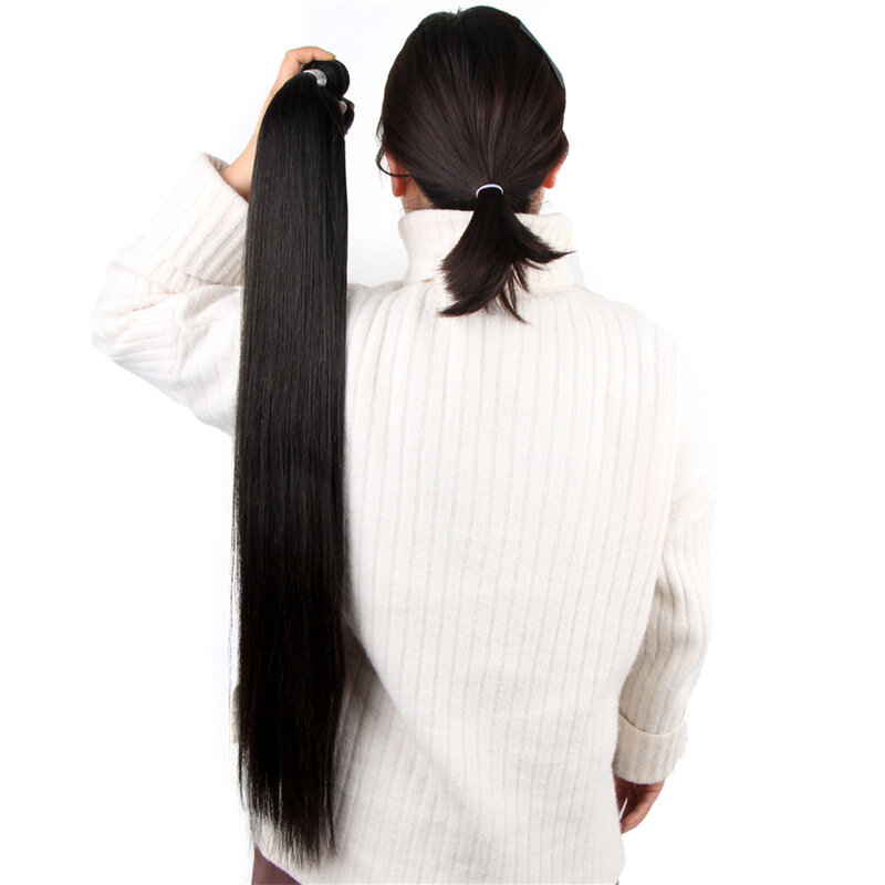 خصلات شعر بشري مفرودة بطول 40 بوصة وصلات شعر برازيلي خام غير معالج شعر طبيعي مغزول للسيدات