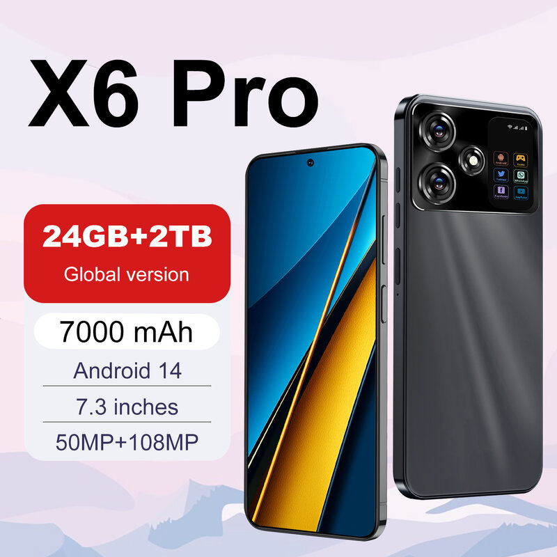 هاتف ذكي X6 Pro ثنائي الشريحة ، إصدار عالمي ، 24 جيجابايت + 2 ، أندرويد 14 ، شبكة 4G ، 5G ، سناب دراجون 8 ، Gen 3 ، 50 ميجابكسل + 108 ميجابكسل ، NFC ، جديد