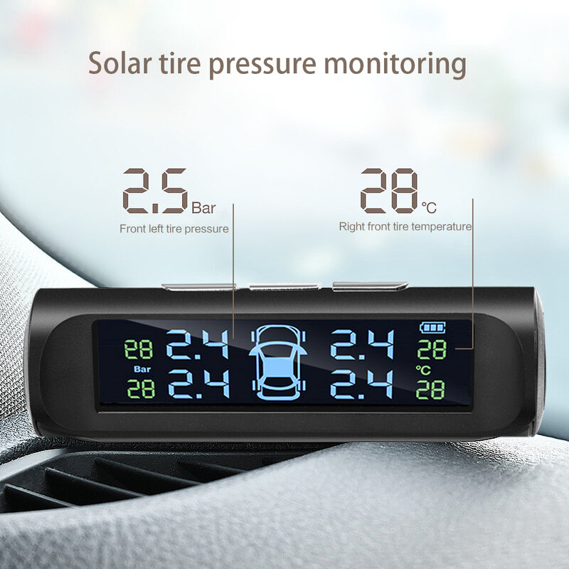 USB أو الشمسية شاحن سيارة TPMS نظام مراقبة ضغط الإطارات HD الرقمية شاشة الكريستال السائل السيارات إنذار أداة لاسلكية 4 الاستشعار الخارجي