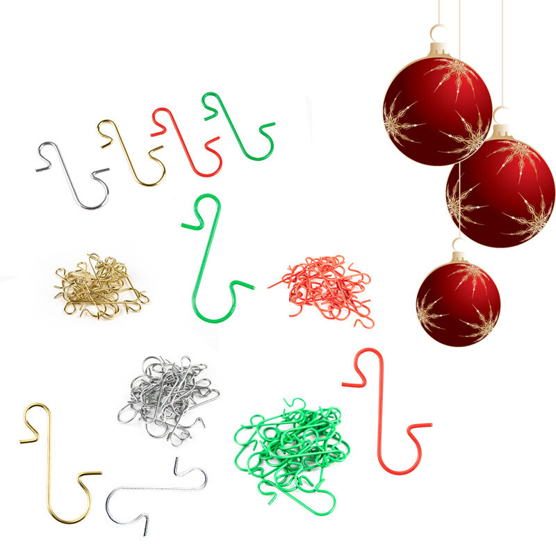 S على شكل هوك معدني لشجرة عيد الميلاد ، خطاطيف شماعات دائمة ، لوازم حفلة منزلية ، زينة عيد الميلاد ، حزمة 50 قطعة
