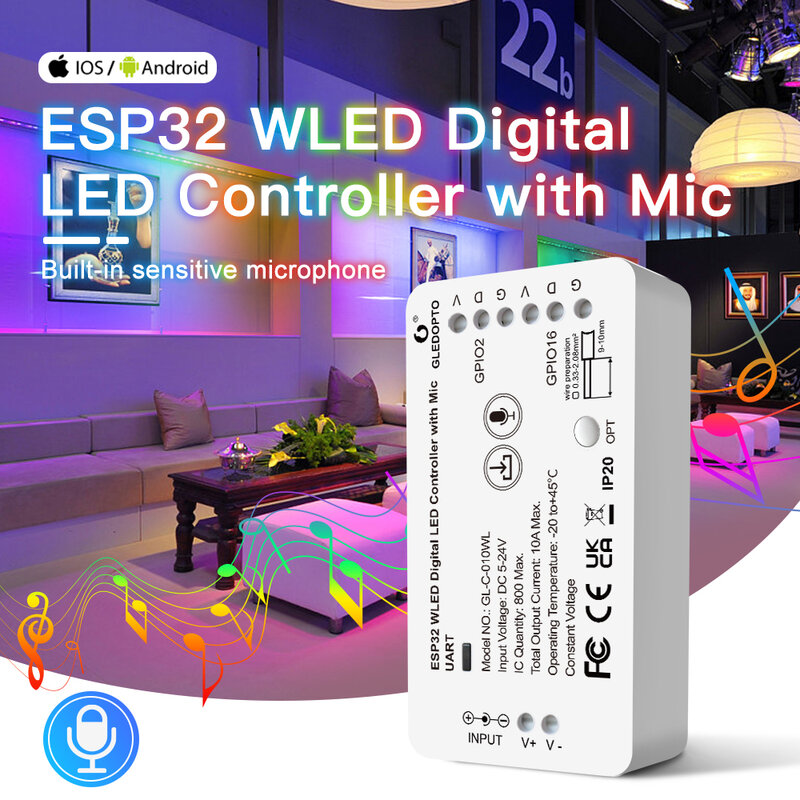 GLEDOPTO-LED أضواء الشريط مع هيئة التصنيع العسكري ، ESP32 ، وحدة تحكم WLED ، لتقوم بها بنفسك الموسيقى ، وسائط ديناميكية ، WS2811 ، WS2812 ، SK6812 ، TM1814 ، WS2813 ، WS2815