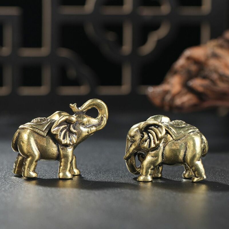 تمثال فيل محظوظ محمول للمكتب ، مصنوعات نحاسية منحوتة على الحيوانات ، مصغرات مباركة عتيقة عتيقة ، مصغر لطيف