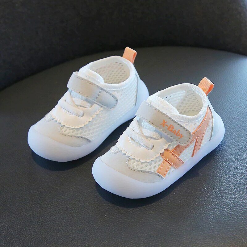 حذاء شبكي يسمح بمرور الهواء للأولاد والبنات ، مريح ، مانع للانزلاق ، كاجوال ، صغير ، أبيض ، طفل صغير