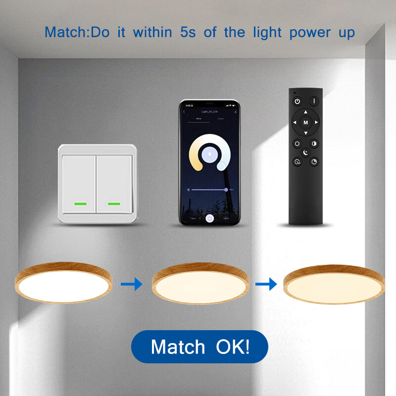 الخشب الحبوب مربع تويا واي فاي الذكية LED مفتاح الإضاءة السقف/APP/عن بعد/التحكم الصوتي اليكسا عكس الضوء بريق مصباح لغرفة المعيشة