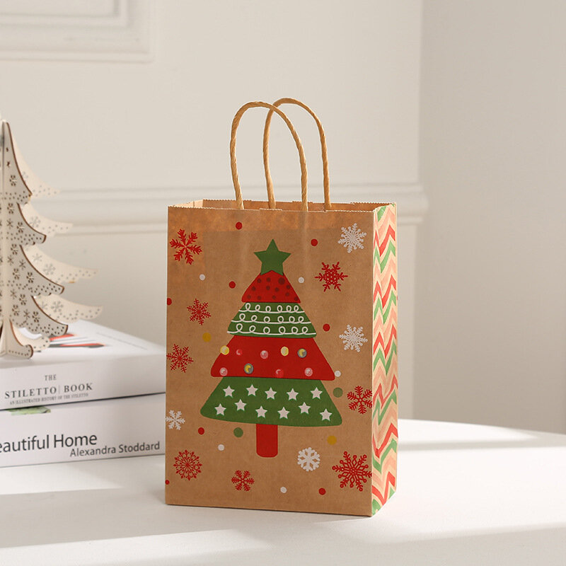 أكياس هدية الكريسماس كرافت ورقة حقيبة السنة الجديدة حقيبة لتعبئة الهدايا الثلوج الأيائل نمط هدية حقيبة يد أكياس التسوق الحقيبة الحالية