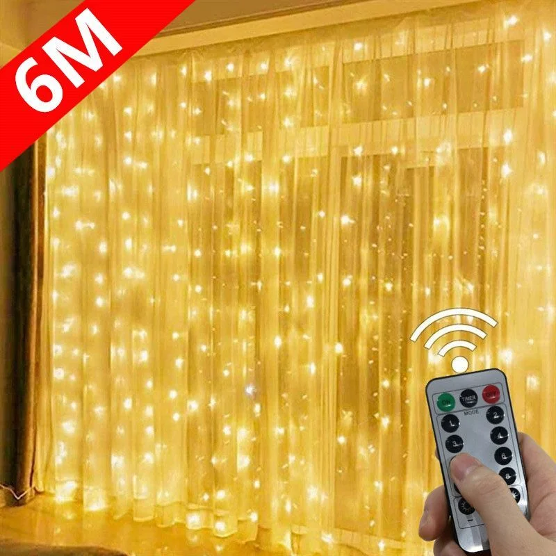 LED عيد الميلاد الستار جارلاند مع جهاز التحكم عن بعد ، USB الجنية أضواء ، السنة الجديدة الديكور ، غرفة نوم الطرف ، 8 طرق ، 6 متر × 3 متر