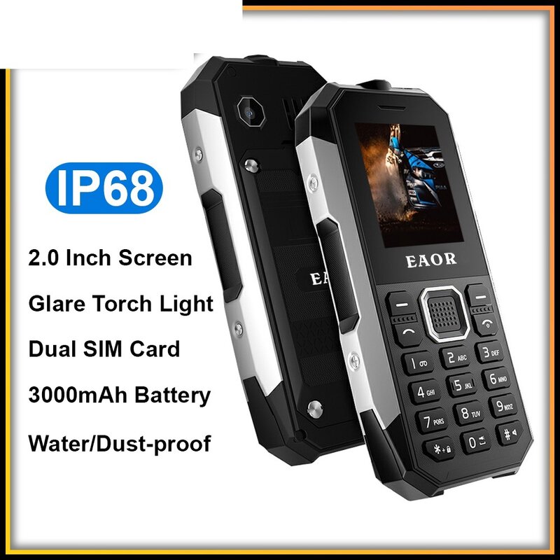 هاتف IP68 متين لوحة مفاتيح ، مقاوم للماء ، مقاوم للغبار ، ثنائي الشريحة ، بطارية كبيرة ، زر دفع ، هاتف ميزة مع الشعلة ، جديد