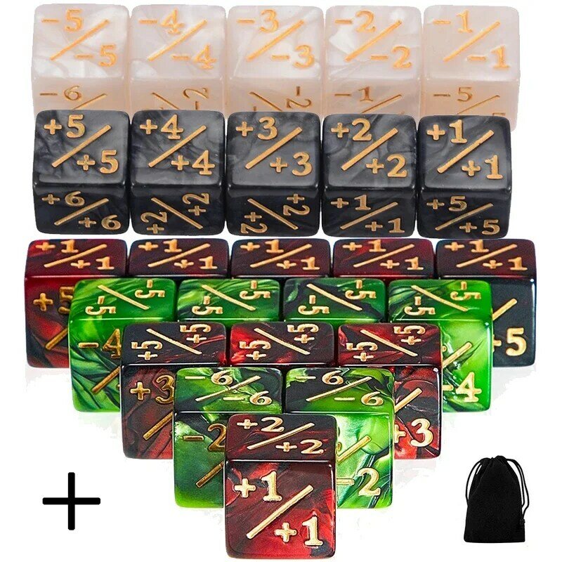 10Pcs D6 Dice 6 Side Counters +1/-1 Marble Square Digital 16mm Cube for Funny Table Board Gaming Math Teaching Arithmetic Toys