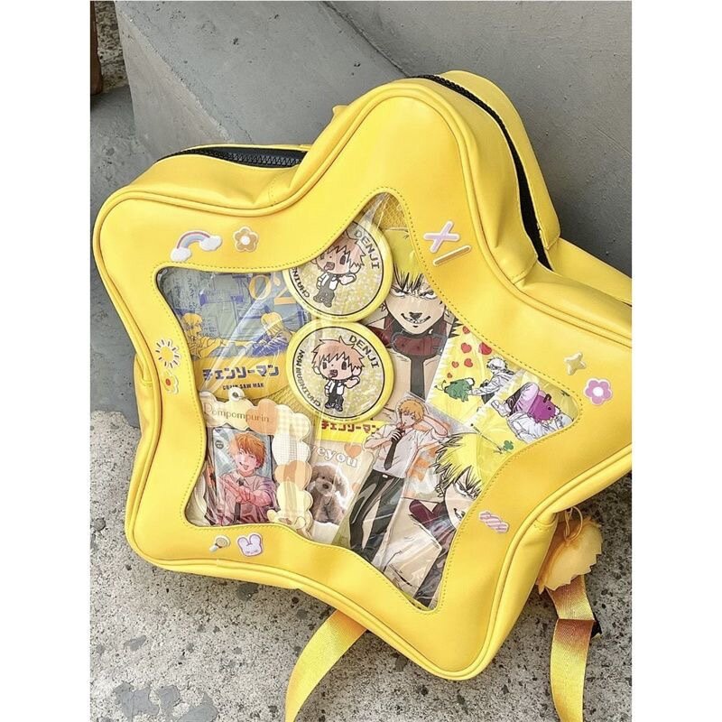 حقيبة ظهر ذات سعة كبيرة للنساء ، حقيبة مدرسية أنيقة وعصرية ، حقائب لطيفة ، نجوم صفراء رائجة ، موضة جميلة ، Y2K ،