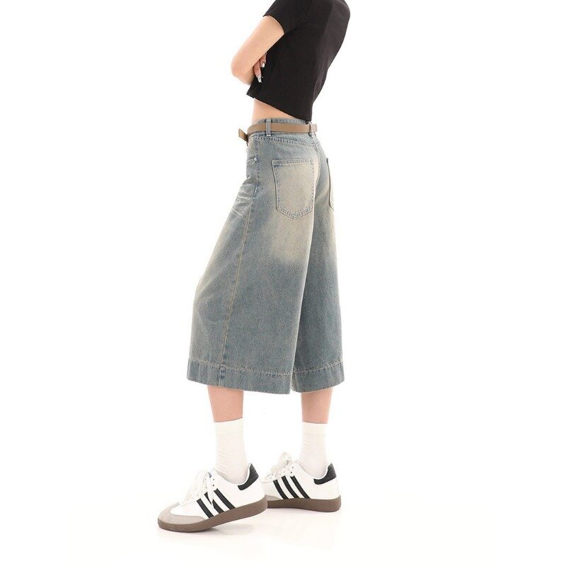 جينز فضفاض كلاسيكي من ديبتاون ، بنطال جينز واسع الساق ، بنطال فضفاض ، ملابس الشارع الكورية ، شورت هاراجاكو ، موضة الصيف ، Y2k