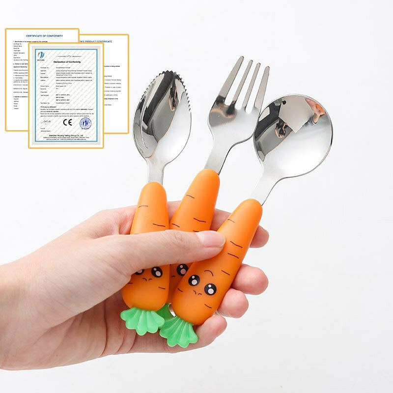 أدوات شوكة للأطفال على شكل كارتوني لطيف وملعقة للأطفال مصنوعة من الفولاذ المقاوم للصدأ أدوات مائدة لإطعام الأطفال أدوات مائدة للأطفال
