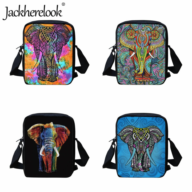 حقيبة كروسبودي من Jackherelook للأطفال مُزينة بطباعة على شكل فيل ملون حقيبة سفر أنيقة للأطفال حقيبة ساعي البريد حقيبة كتف للأولاد والبنات