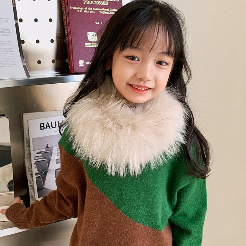 2022 Winter Warm Luxury Real Raccoon Fur Scarf for Kids Children's Girls Boys Korean Fashion Scarves Designers Soft Plush