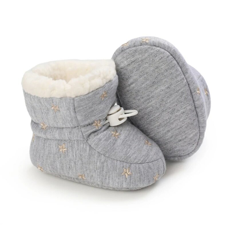 Jlong Winter Infant Boy Girl Star Shoes Newborn Baby Cotton Warm Booties Toddler Comfort Soft Anti-slip First Walkers 0-18 Month