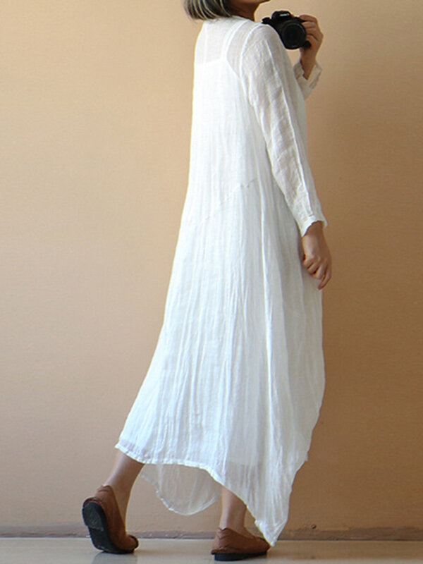 فستان صيف 2023 Celmia فستان نسائي بوهيمي أبيض موضة بأكمام طويلة منظور غير رسمي فضفاض لحفلات الشاطئ