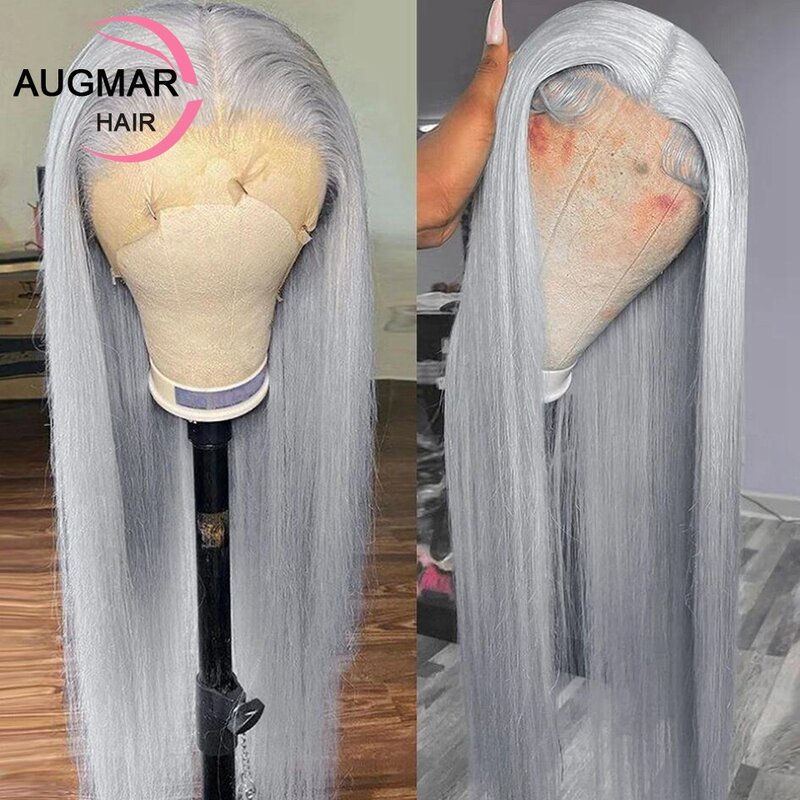 باروكة أمامية من الدانتيل المستقيم قبل التقاط الشعر للنساء ، شعر بشري ، رمادي ، 13x4 ، 13x6 HD ، 13x4