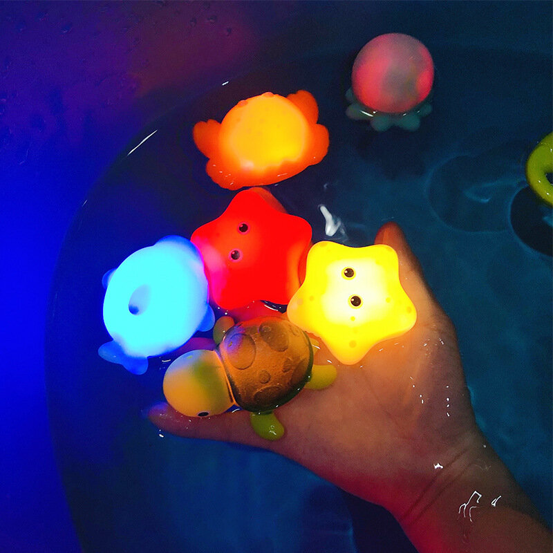 ضوء حثي ينبعث منها حيوان صغير الاستحمام لعبة لطيف السباحة المياه LED الإضاءة لينة المطاط ضوء ينبعث منها الضفدع ختم لعبة طفل