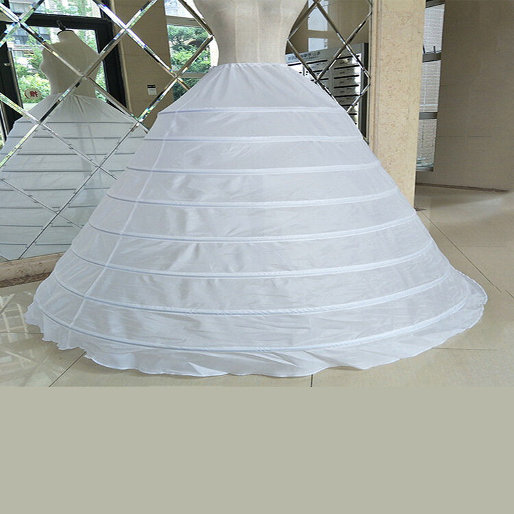 ثوب الكرة التنورة الداخلية فستان الزفاف ثوب نسائي أبيض الرباط حزام 8 أطواق أداء حجم كبير ثوب نسائي طويل