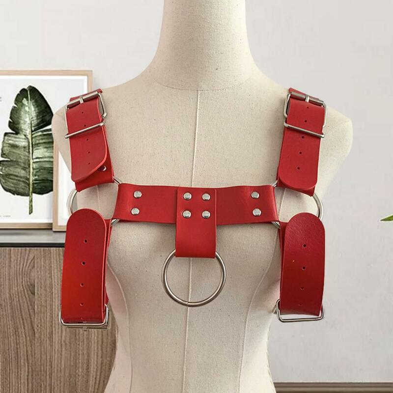 حزام صدر قابل للتعديل من الجلد الصناعي للرجال ، أسلوب الشرير ، ديكور برشام ، تسخير قفص عبودية الجسم ، مثلي الجنس صنم واسع