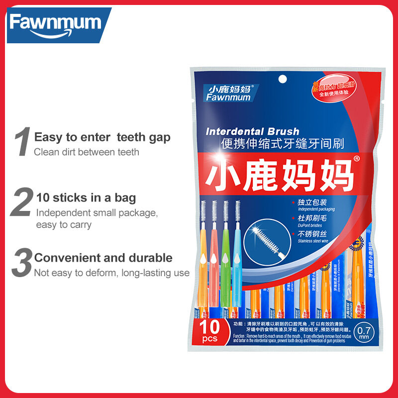 Fawnmum فرشاة بين الأسنان نظيفة بين الأسنان فرشاة الأسنان تنظيف الفم أدوات تقويم الأسنان المحمولة 0.6-1.2 مللي متر